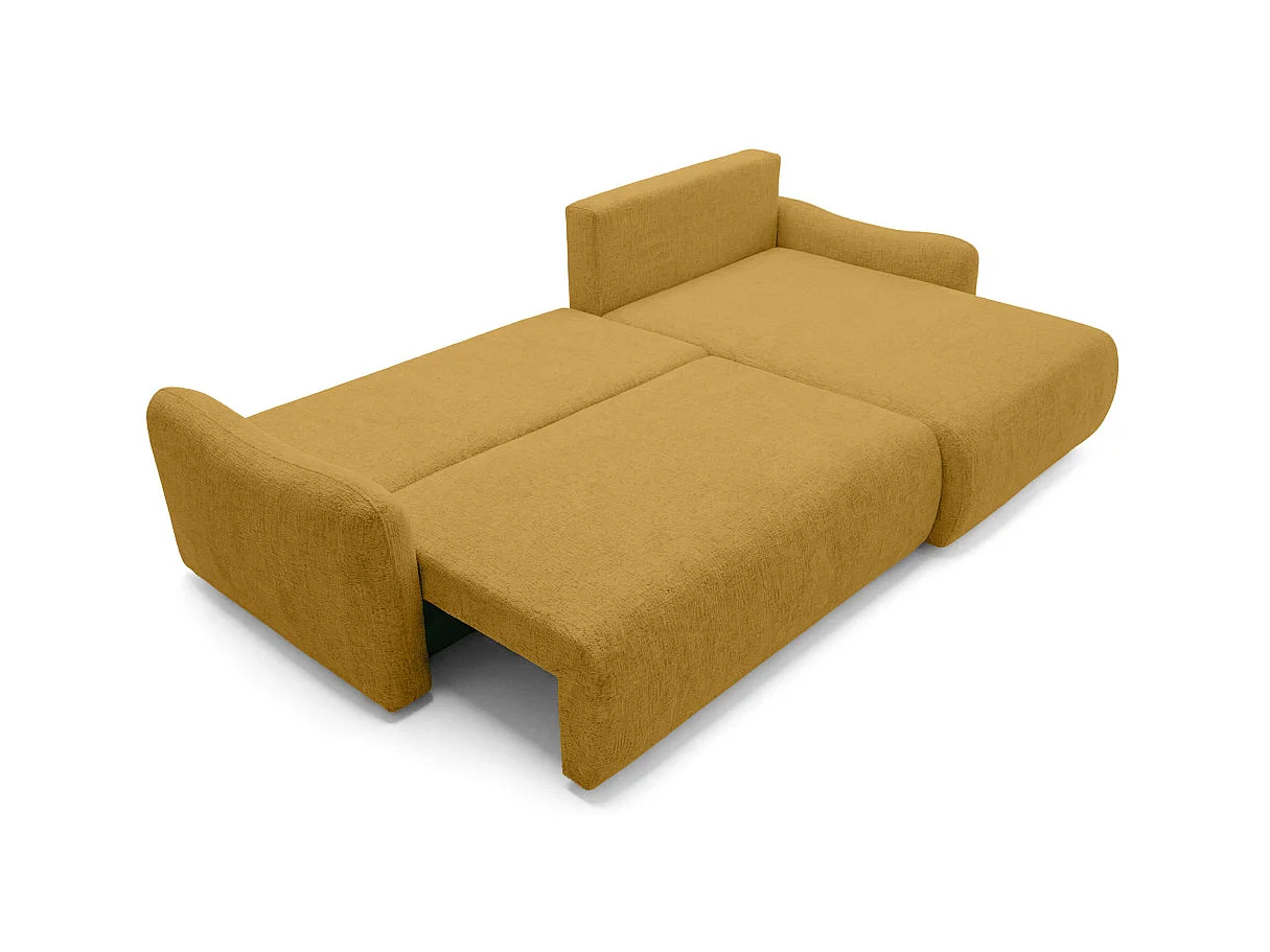 Canapé d'angle convertible 4 places réversible avec coffre en tissu bouclette jaune APOLINE