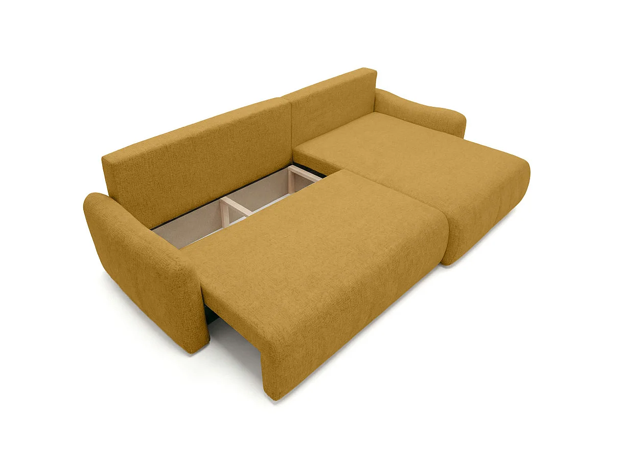 Canapé d'angle convertible 4 places réversible avec coffre en tissu bouclette jaune APOLINE
