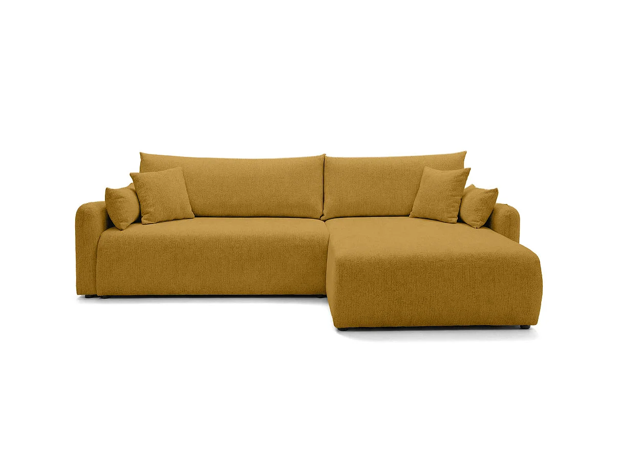 Canapé d'angle convertible 4 places réversible avec coffre en tissu bouclette jaune APOLINE