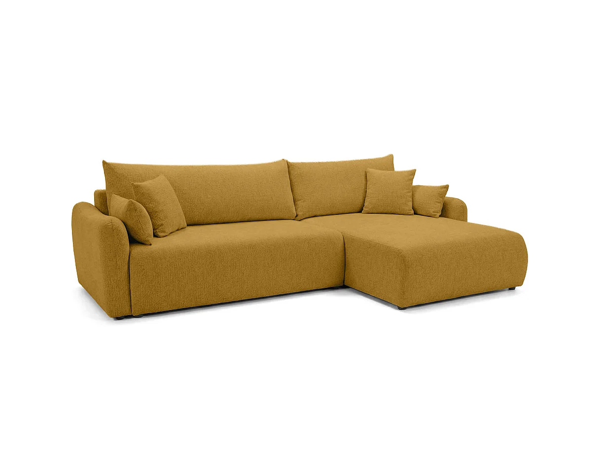 Canapé d'angle convertible 4 places réversible avec coffre en tissu bouclette jaune APOLINE