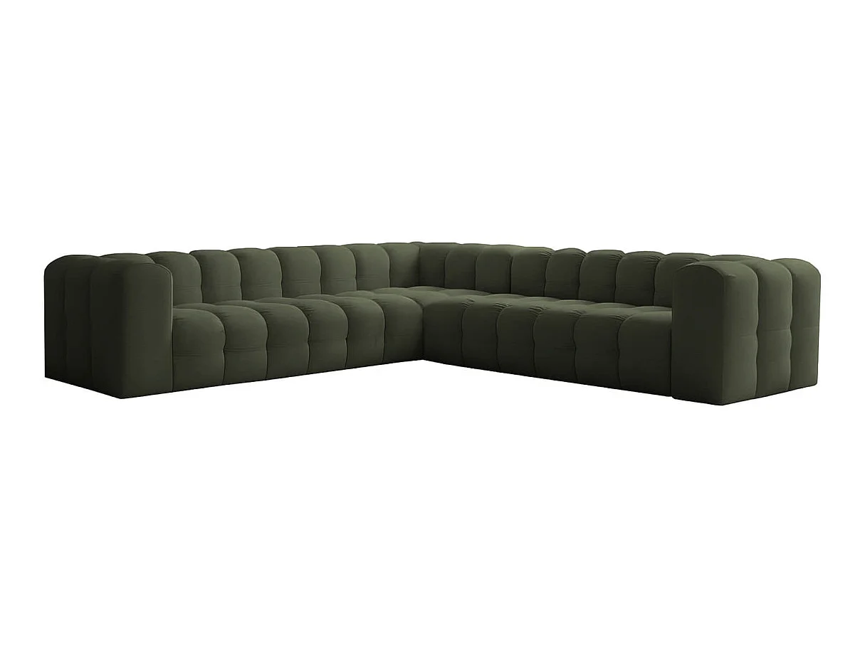 Canapé d'angle 6 places réversible en velours vert MILOE
