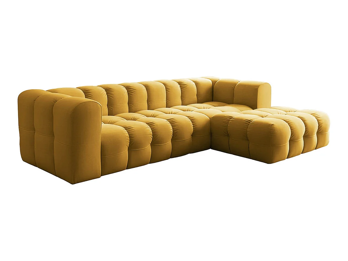 Canapé d'angle droit 4 places en velours jaune MILOE
