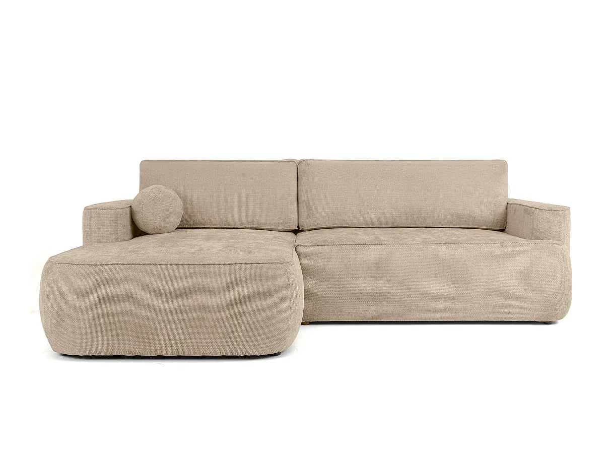 Canapé d'angle gauche 3 places avec coffre en tissu chenille beige CASSIS