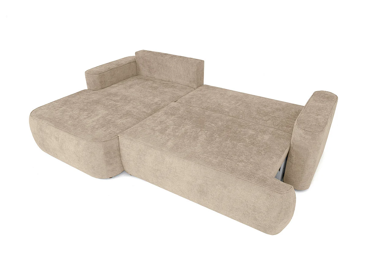 Canapé d'angle gauche 3 places avec coffre en tissu chenille beige CASSIS
