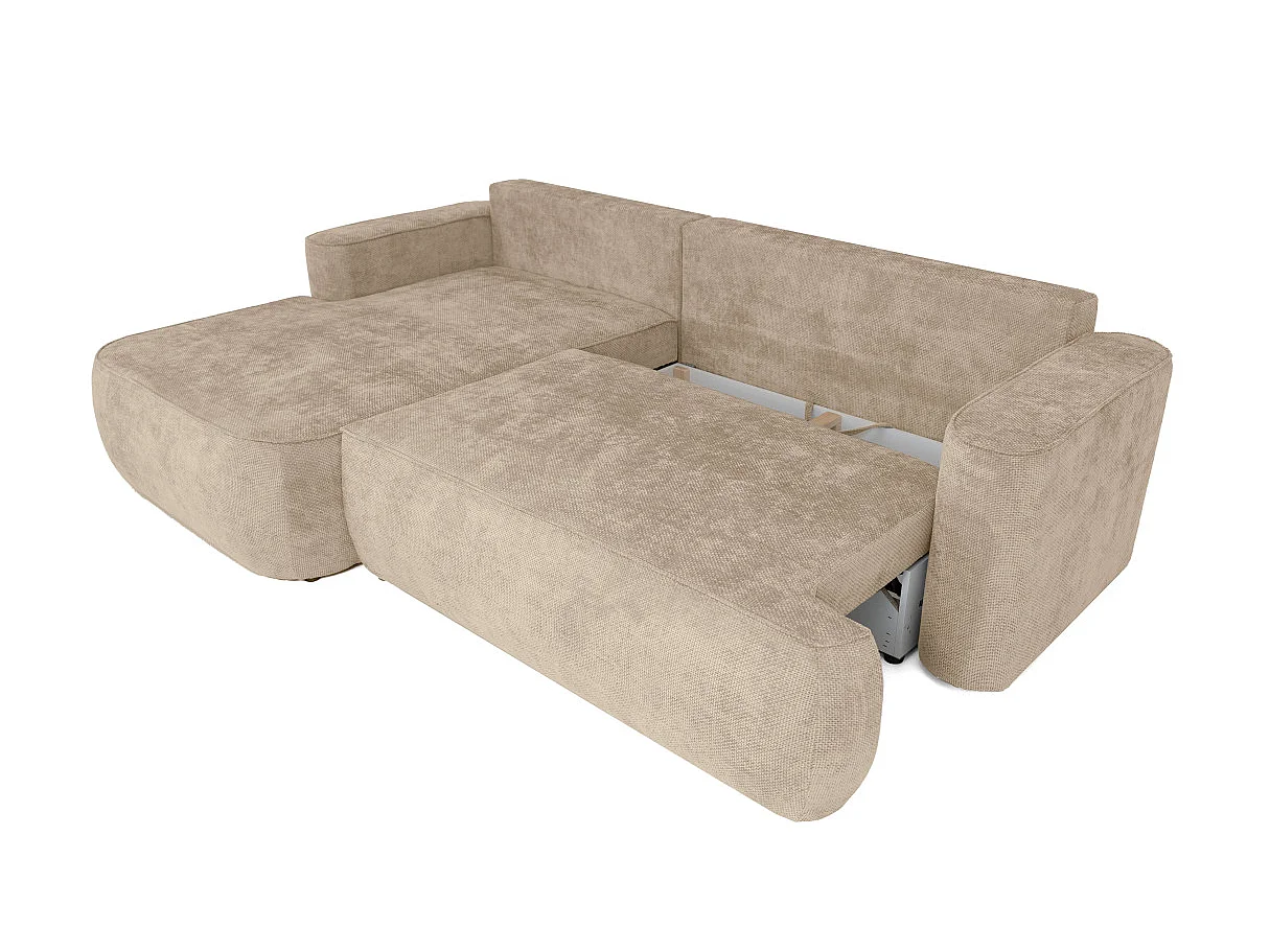 Canapé d'angle gauche 3 places avec coffre en tissu chenille beige CASSIS