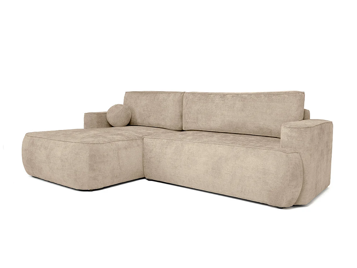Canapé d'angle gauche 3 places avec coffre en tissu chenille beige CASSIS