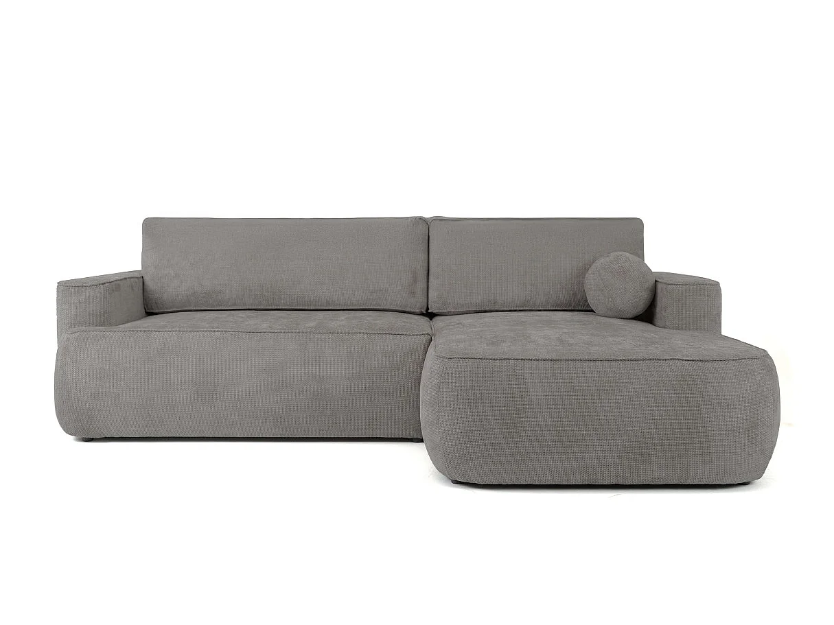 Canapé d'angle droit 3 places avec coffre en tissu chenille gris CASSIS