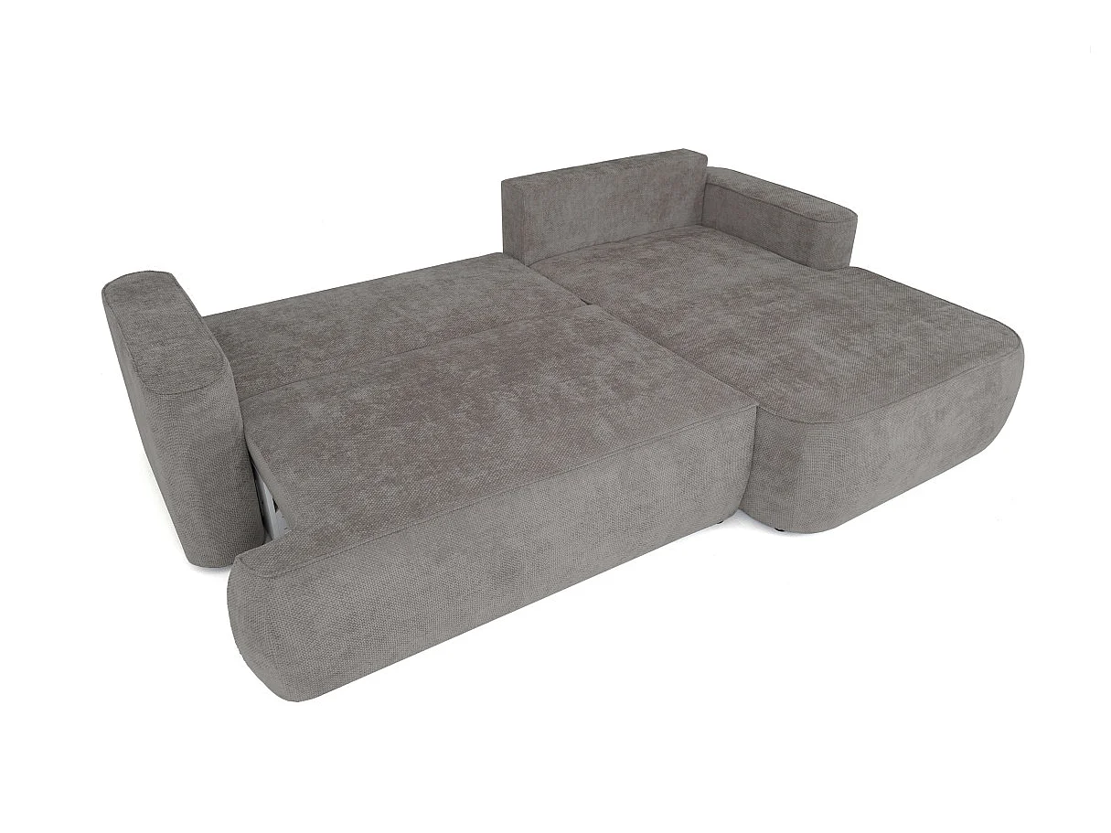 Canapé d'angle droit 3 places avec coffre en tissu chenille gris CASSIS