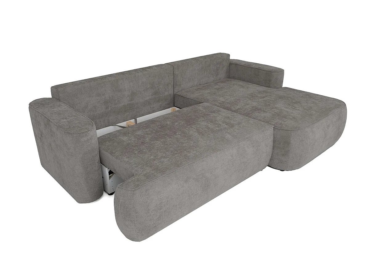 Canapé d'angle droit 3 places avec coffre en tissu chenille gris CASSIS