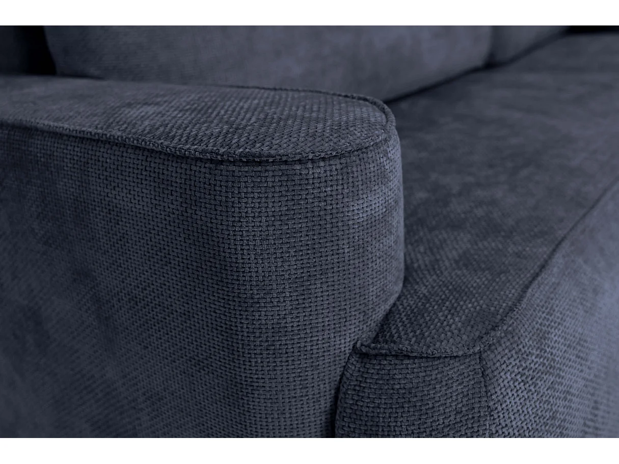 Canapé d'angle droit 3 places avec coffre en tissu chenille bleu CASSIS