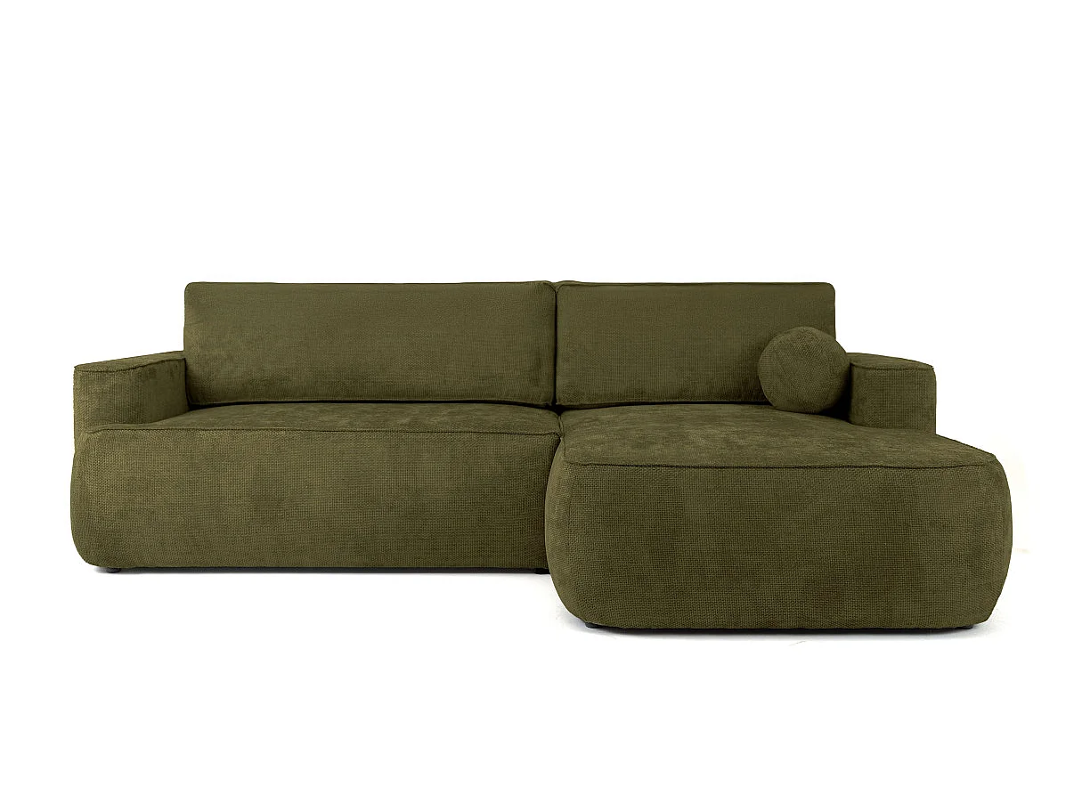 Canapé d'angle droit 3 places avec coffre en tissu chenille vert CASSIS