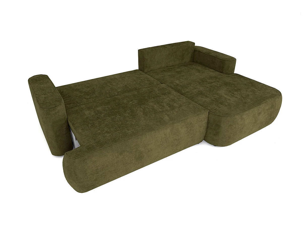 Canapé d'angle droit 3 places avec coffre en tissu chenille vert CASSIS