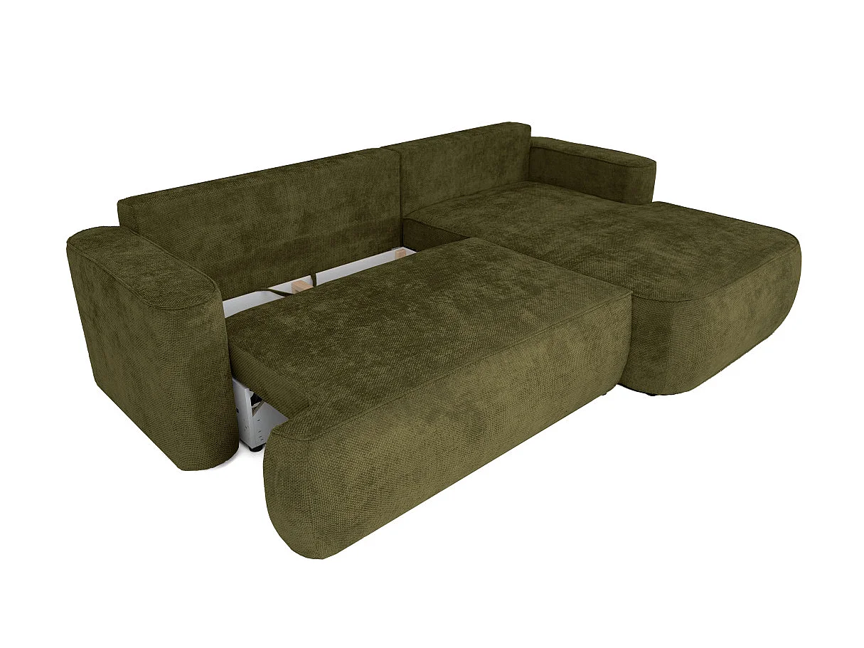 Canapé d'angle droit 3 places avec coffre en tissu chenille vert CASSIS