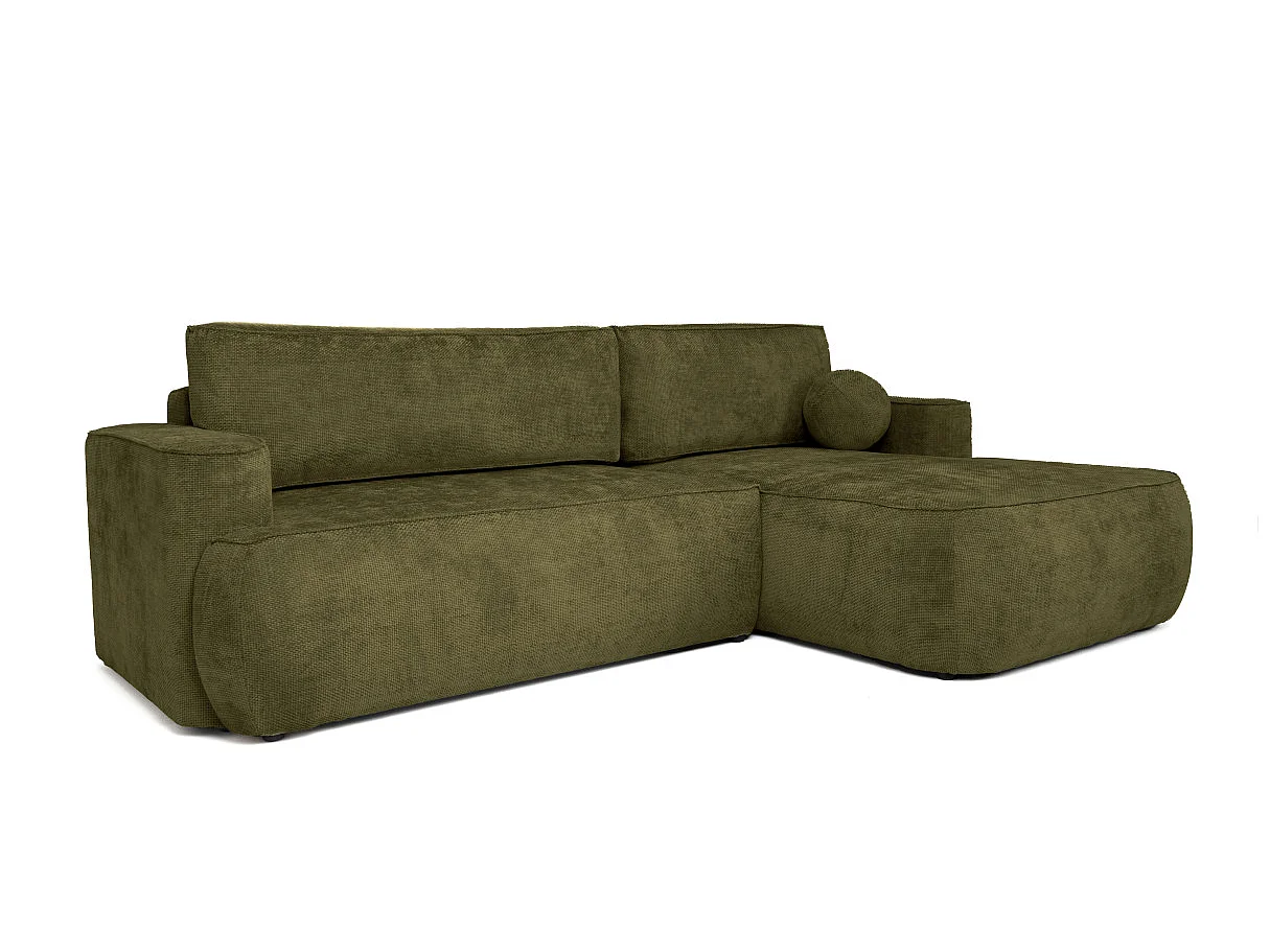 Canapé d'angle droit 3 places avec coffre en tissu chenille vert CASSIS