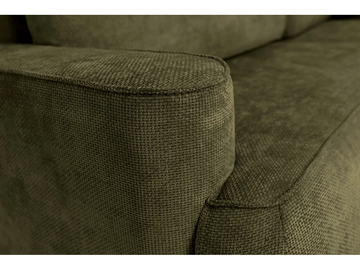 Canapé d'angle droit 3 places avec coffre en tissu chenille vert CASSIS