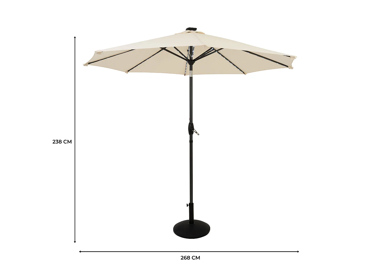 Parasol Inclinable à LED Solaire 2,7 m Crème & Socle en Béton Jardin Terrasse