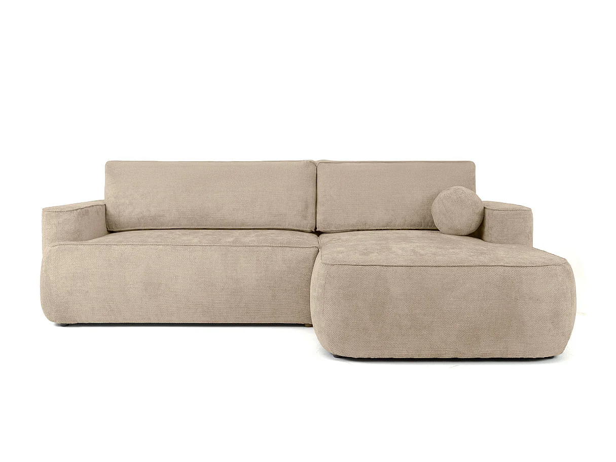 Canapé d'angle droit 3 places avec coffre en tissu chenille beige CASSIS