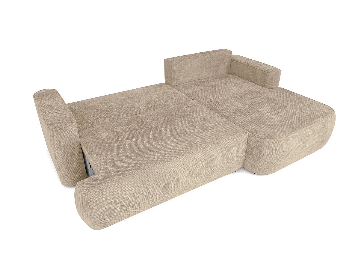 Canapé d'angle droit 3 places avec coffre en tissu chenille beige CASSIS