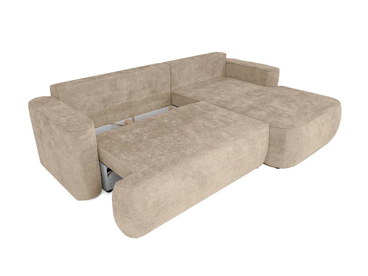 Canapé d'angle droit 3 places avec coffre en tissu chenille beige CASSIS