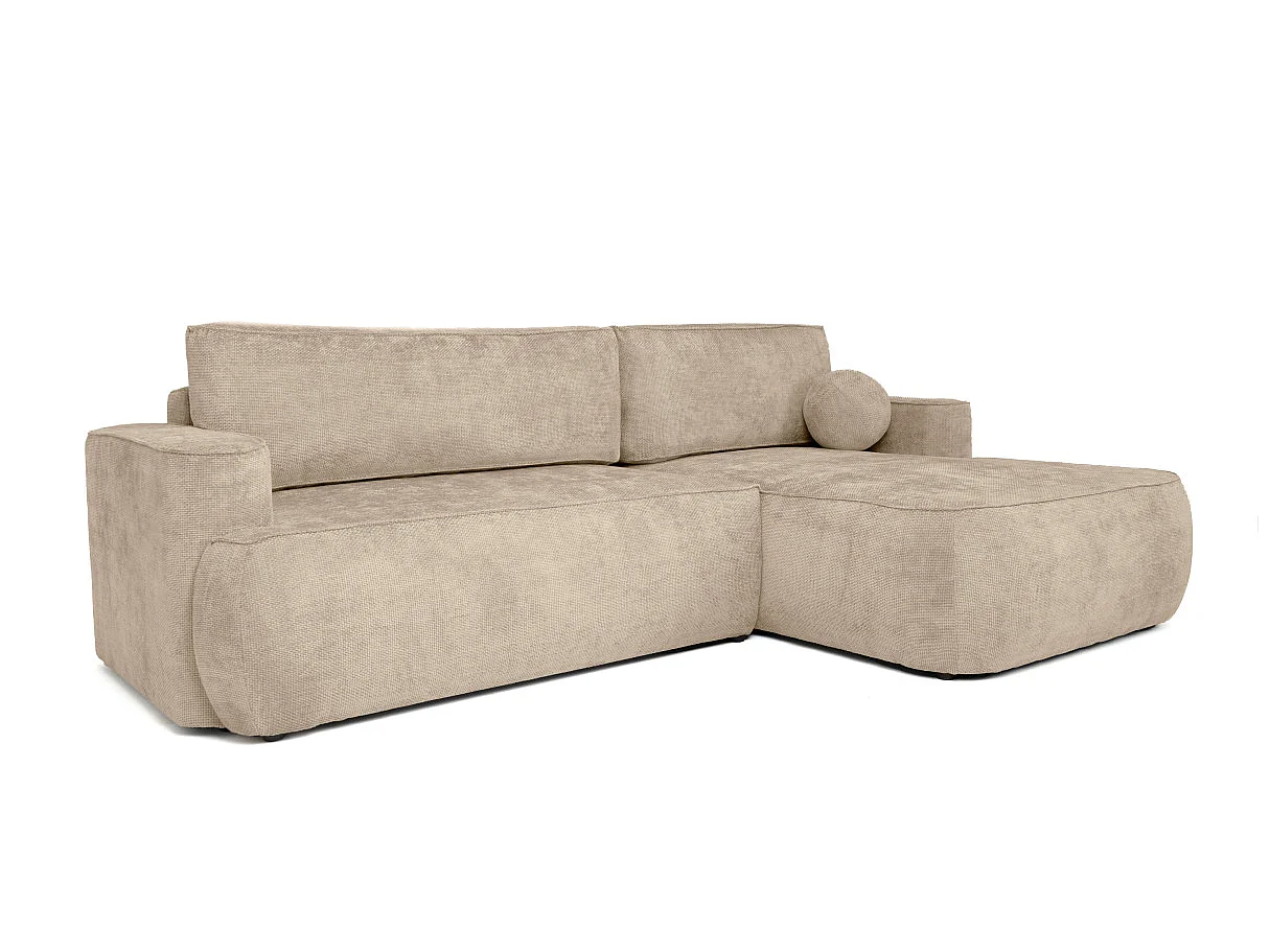 Canapé d'angle droit 3 places avec coffre en tissu chenille beige CASSIS