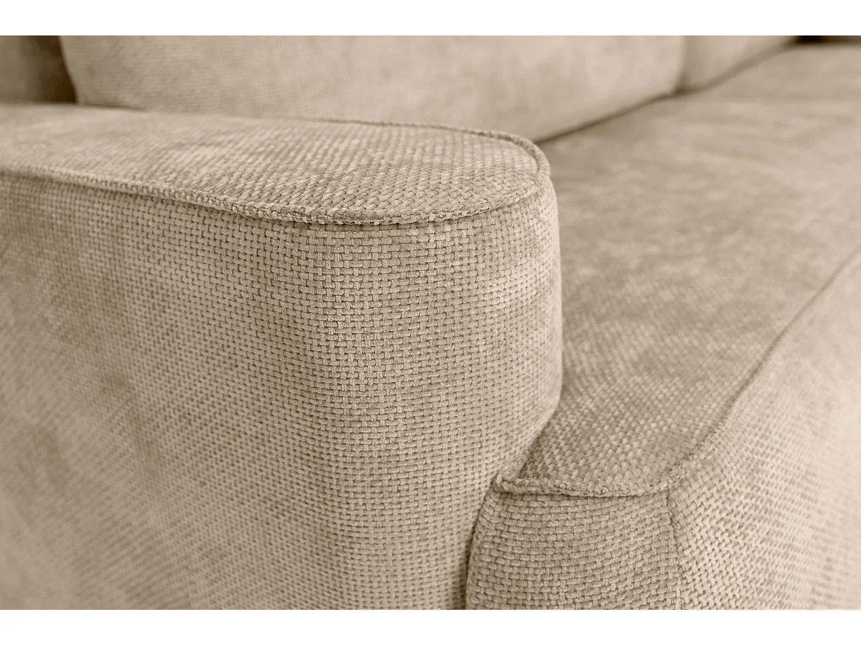 Canapé d'angle droit 3 places avec coffre en tissu chenille beige CASSIS