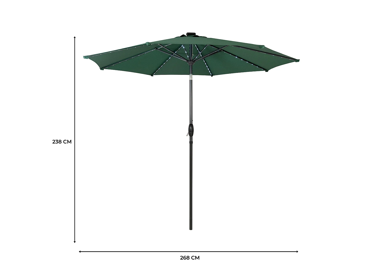 Parasol Inclinable à LED Solaire 2,7 m Vert Jardin Terrasse Auvent Ombre