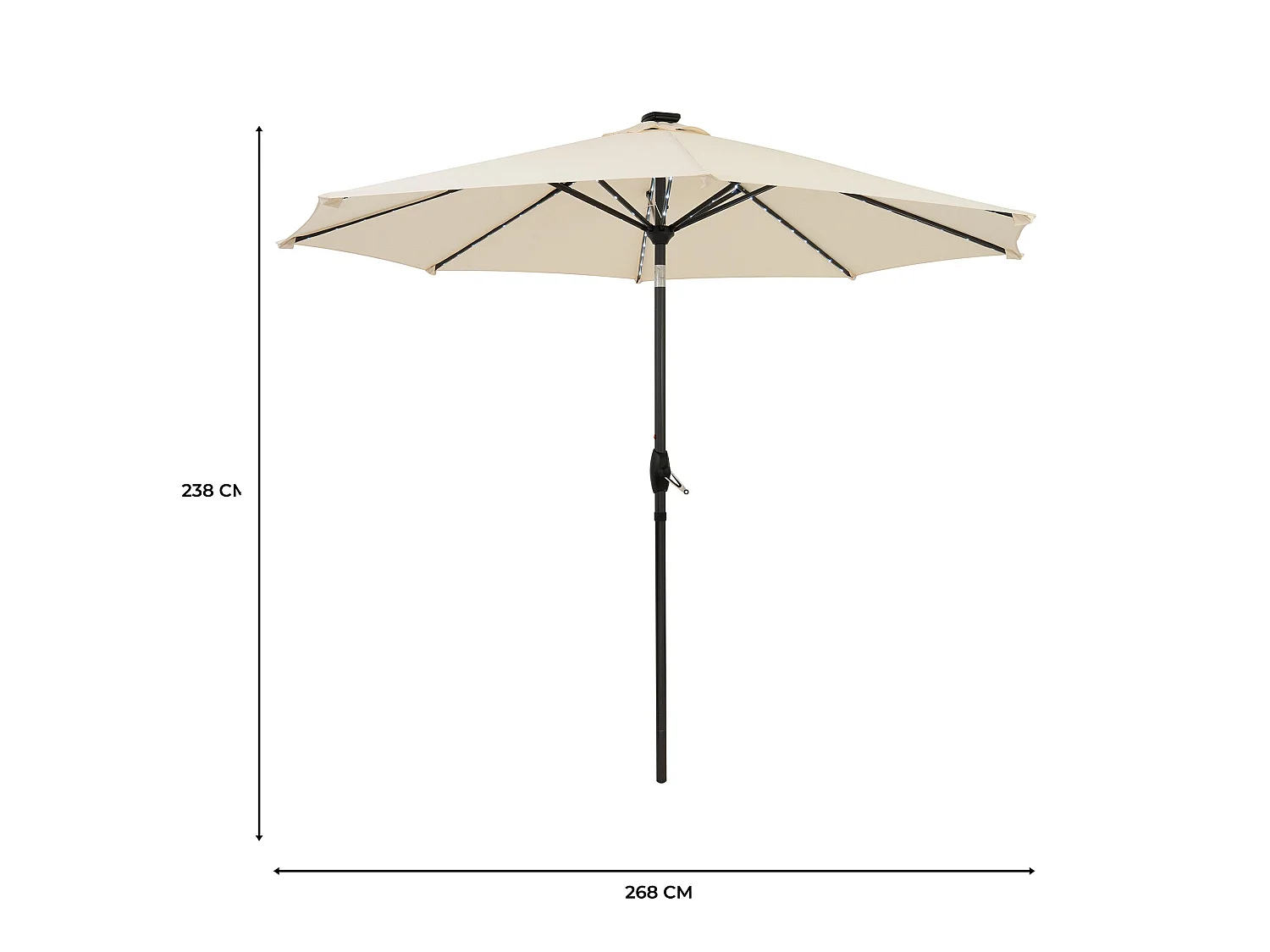 Parasol Inclinable à LED Solaire 2,7 m Crème Jardin Terrasse Auvent Ombre