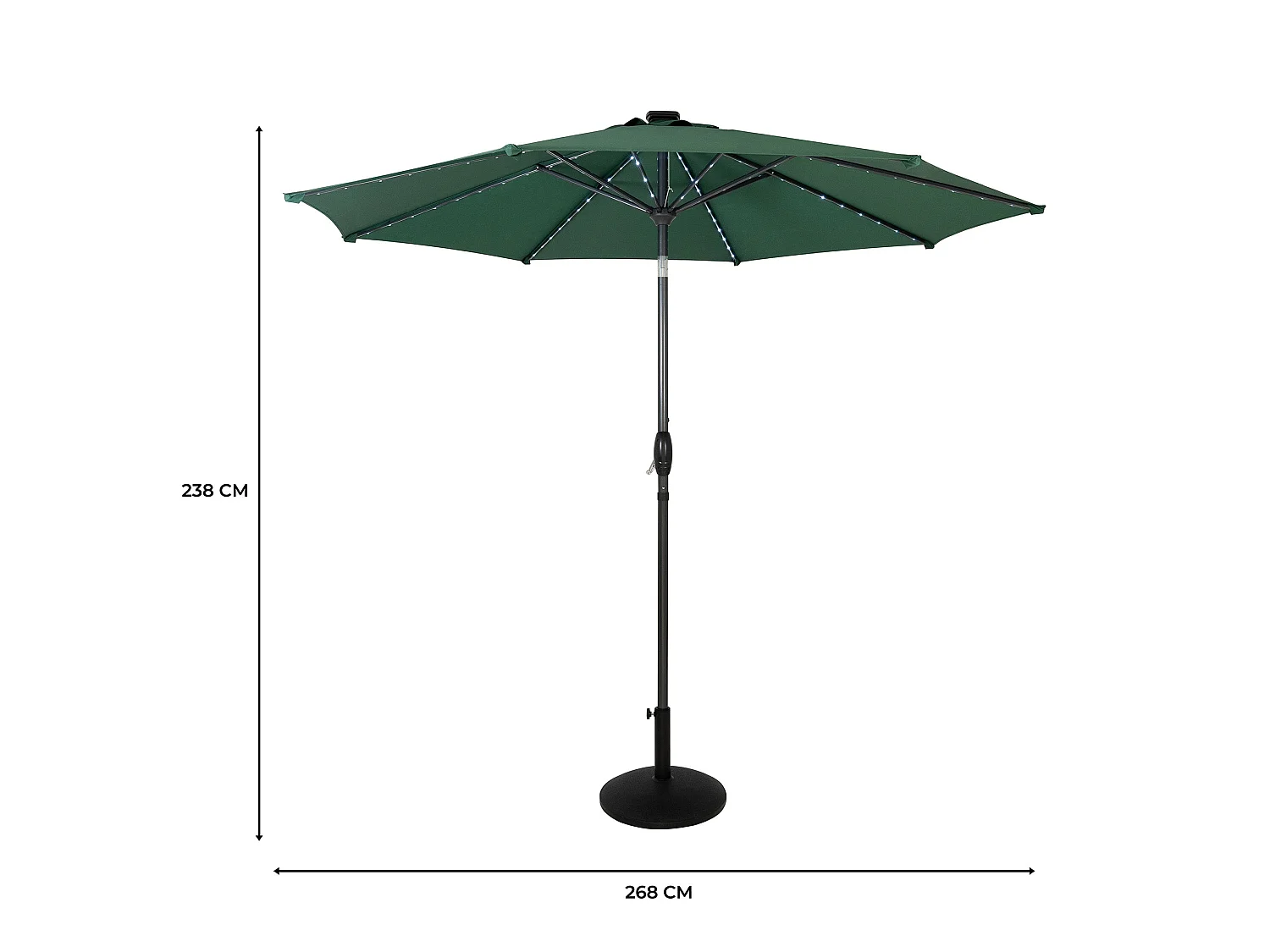 Parasol Inclinable à LED Solaire 2,7 m Vert & Socle en Béton Jardin Terrasse