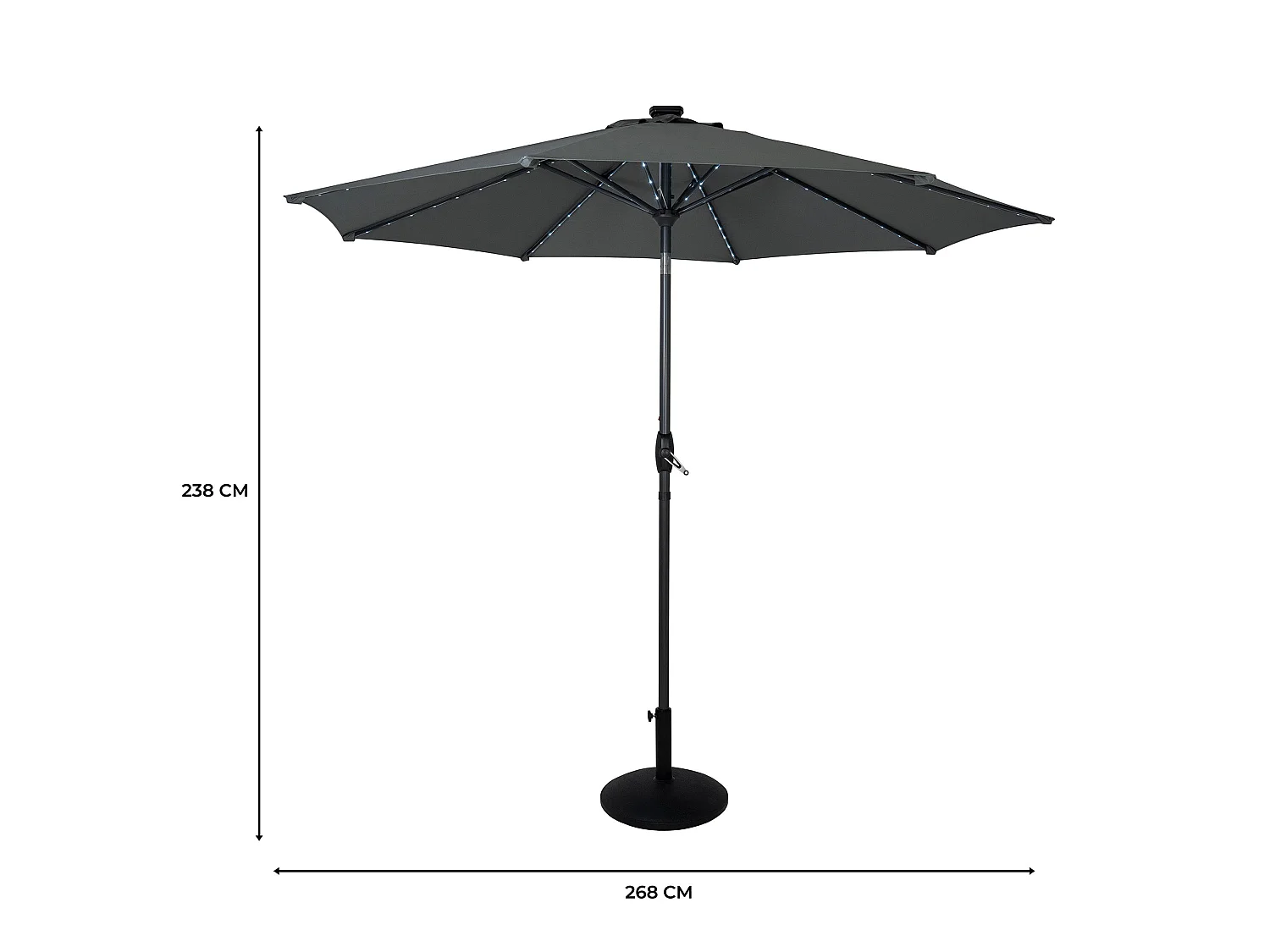 Parasol Inclinable à LED Solaire 2,7 m Gris & Socle en Béton Jardin Terrasse