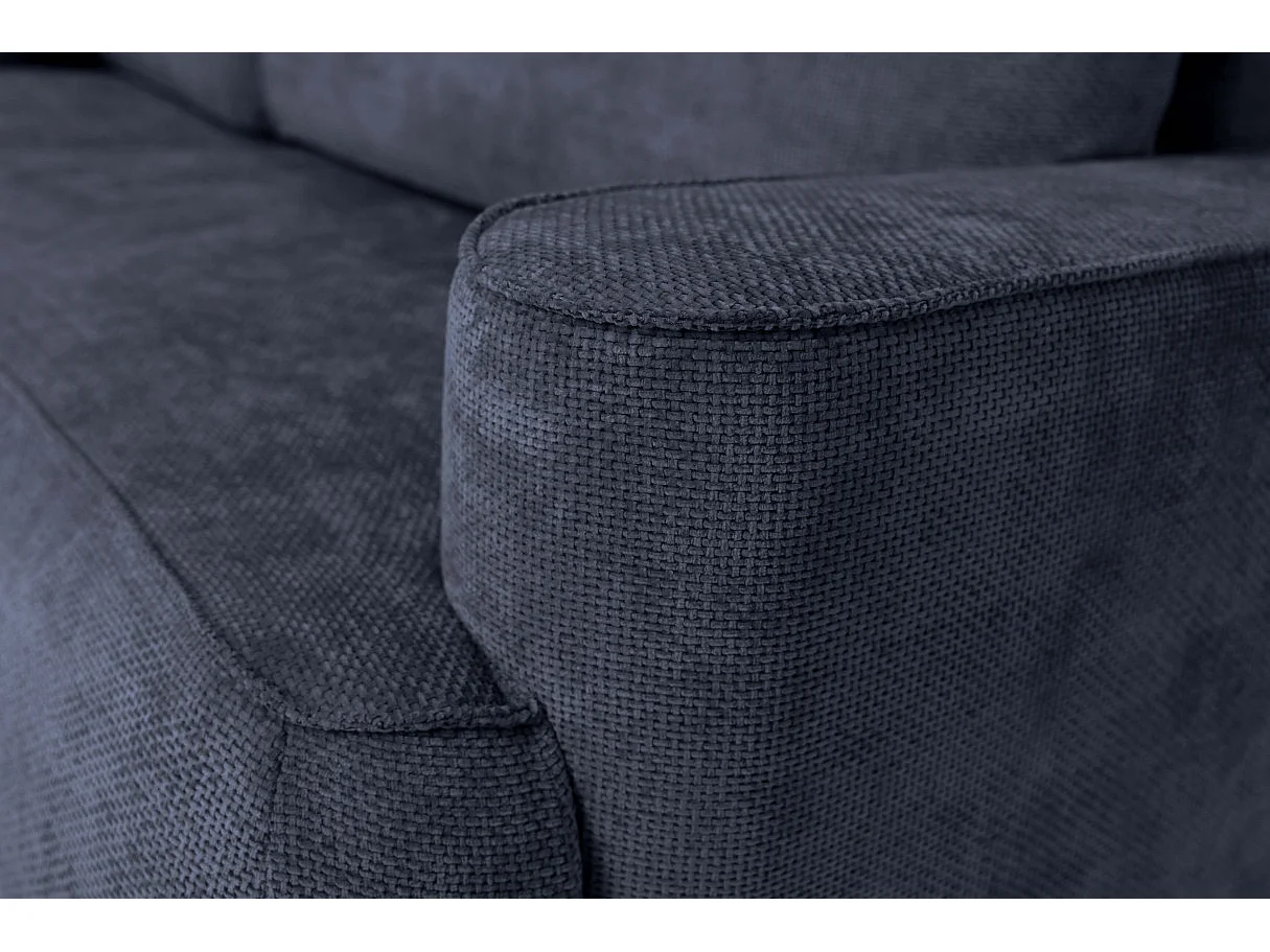 Canapé d'angle gauche 3 places avec coffre en tissu chenille bleu CASSIS