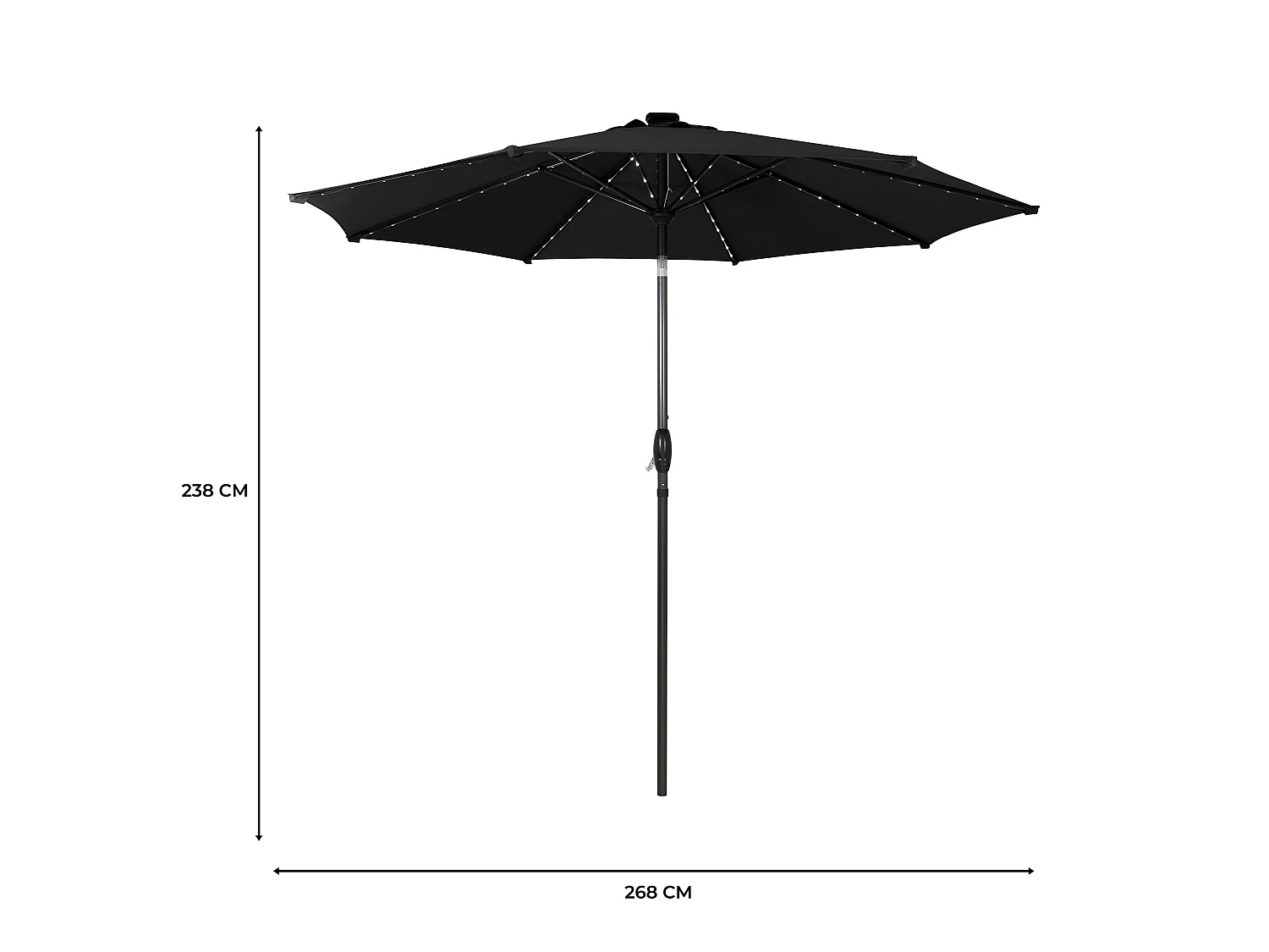 Parasol Inclinable à LED Solaire 2,7 m Noir Jardin Terrasse Auvent Ombre