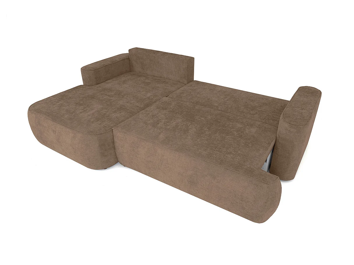 Canapé d'angle gauche 3 places avec coffre en tissu chenille marron CASSIS