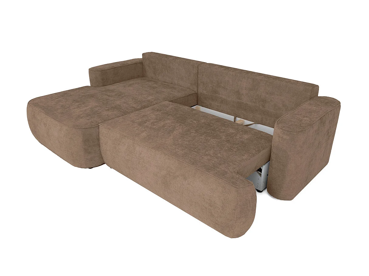 Canapé d'angle gauche 3 places avec coffre en tissu chenille marron CASSIS
