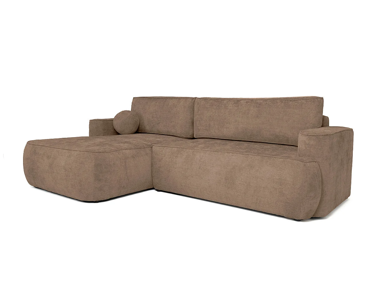 Canapé d'angle gauche 3 places avec coffre en tissu chenille marron CASSIS