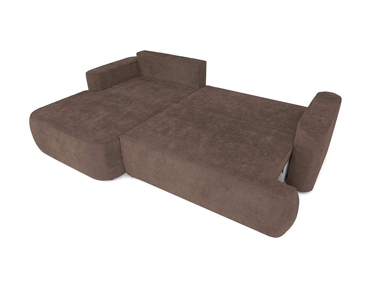 Canapé d'angle gauche 3 places avec coffre en tissu chenille marron CASSIS