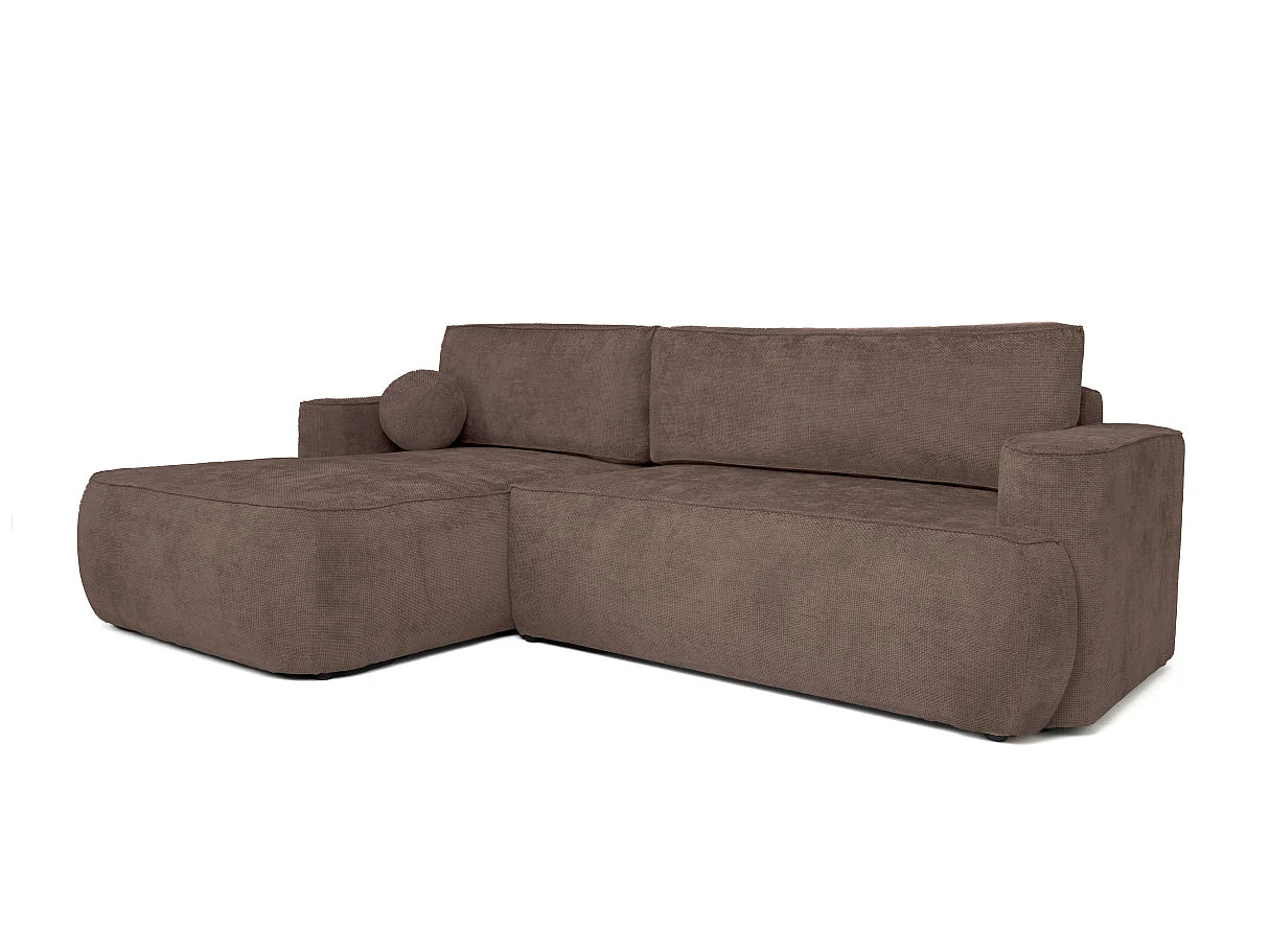 Canapé d'angle gauche 3 places avec coffre en tissu chenille marron CASSIS