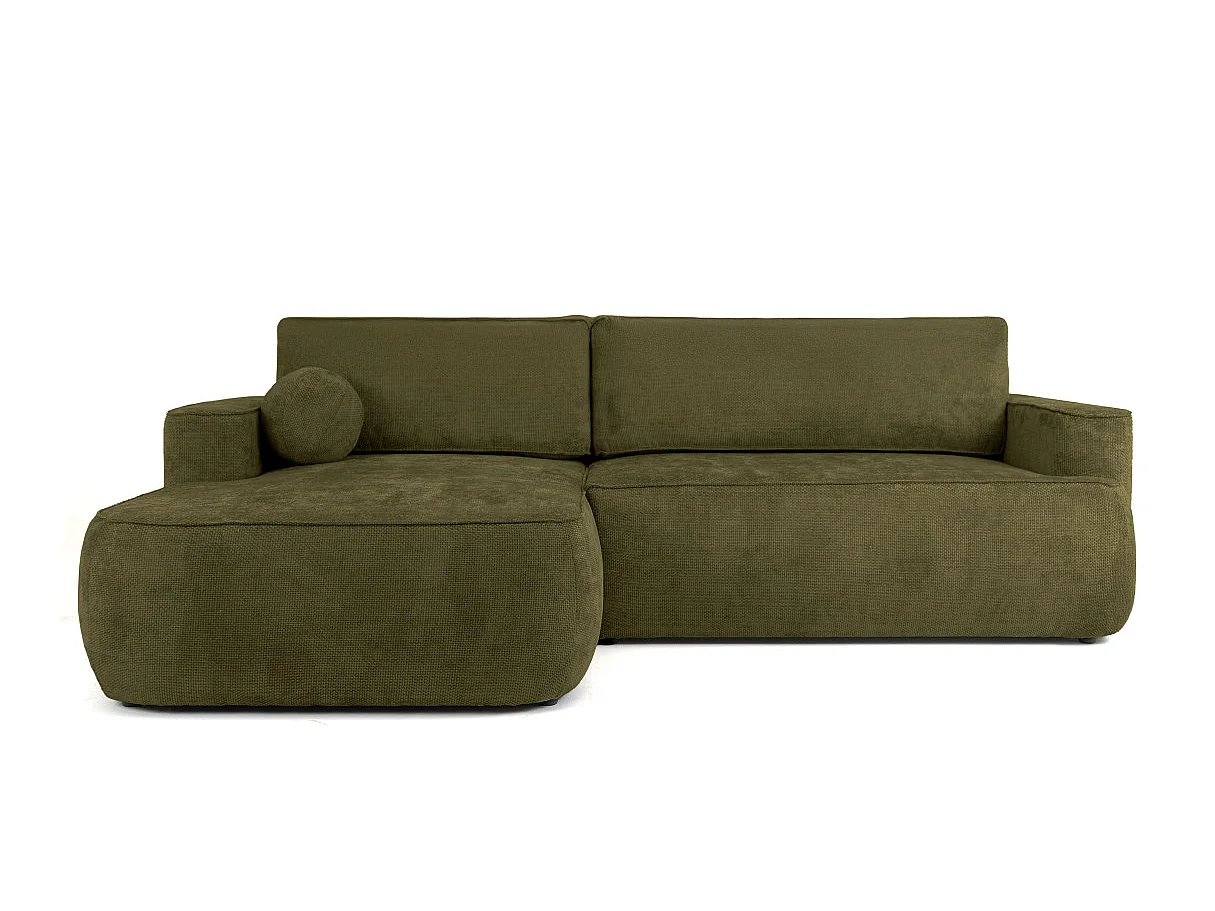Canapé d'angle gauche 3 places avec coffre en tissu chenille vert CASSIS