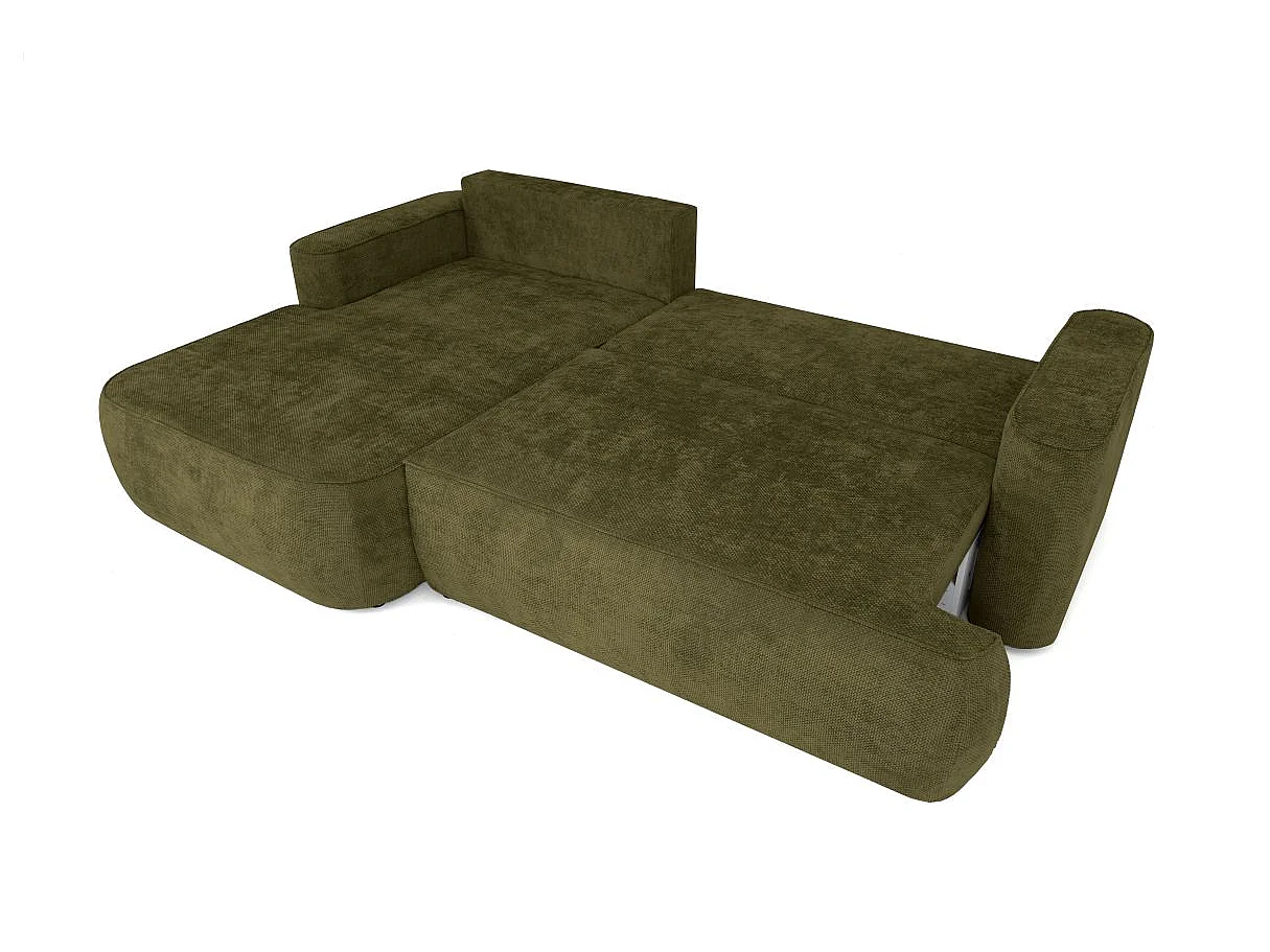 Canapé d'angle gauche 3 places avec coffre en tissu chenille vert CASSIS