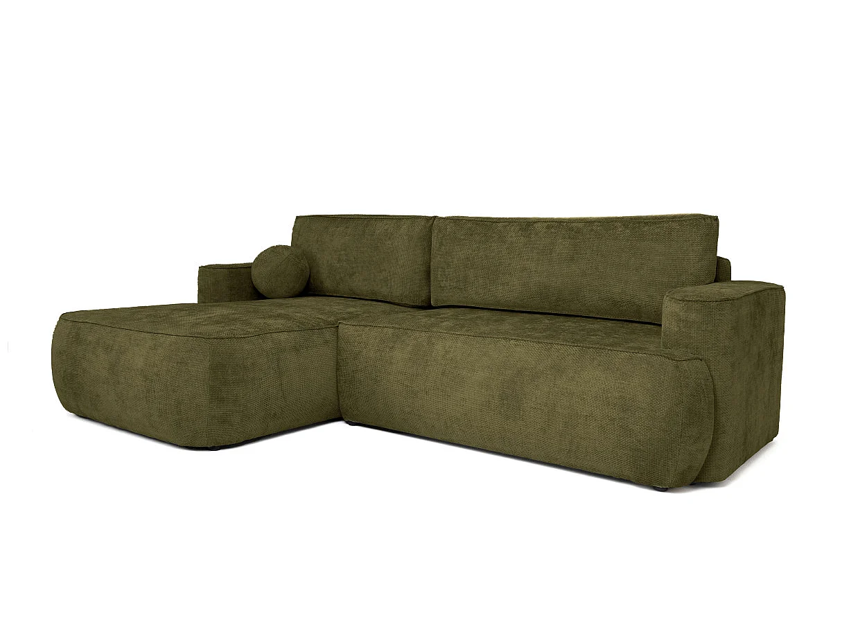 Canapé d'angle gauche 3 places avec coffre en tissu chenille vert CASSIS
