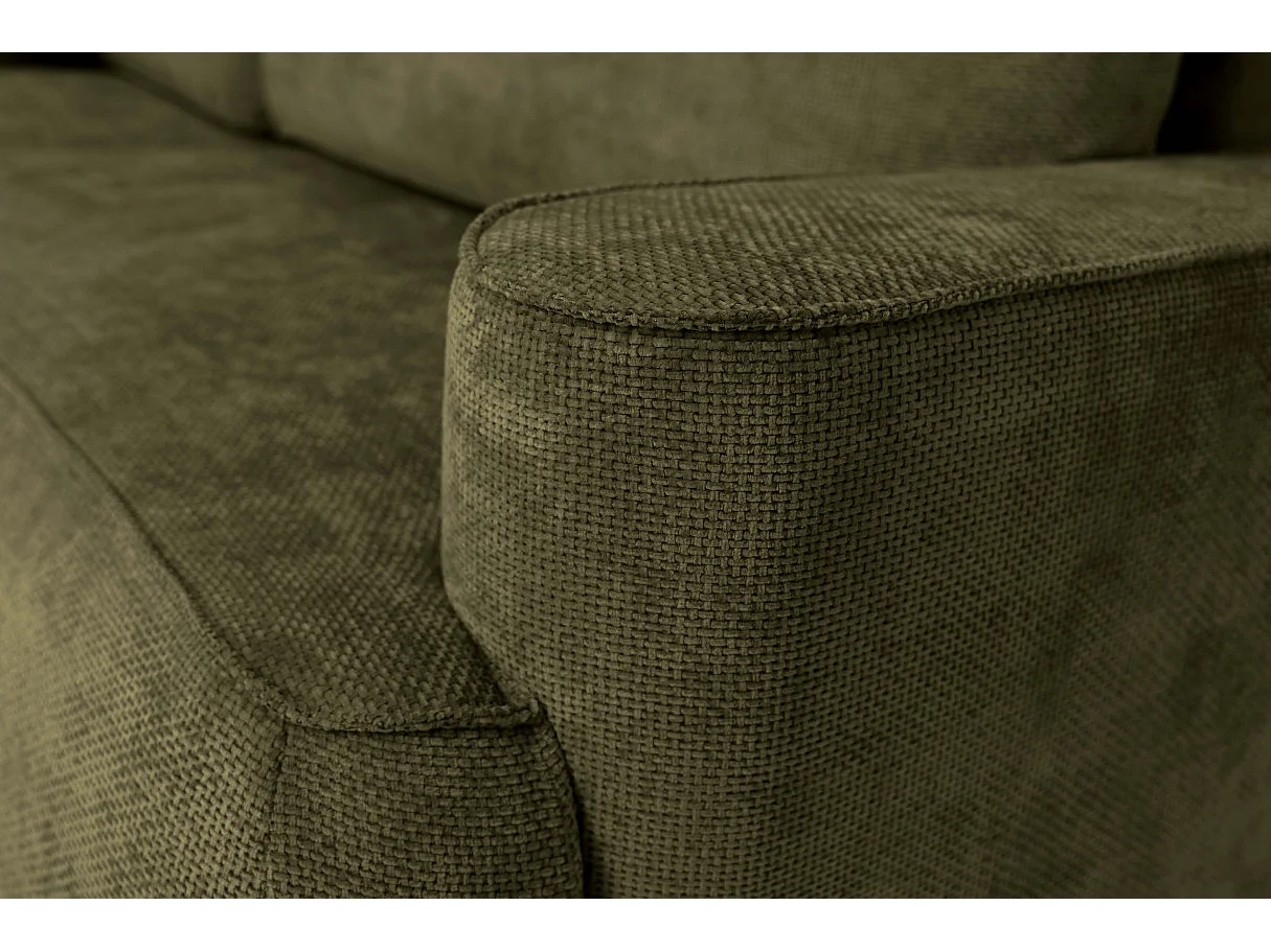 Canapé d'angle gauche 3 places avec coffre en tissu chenille vert CASSIS