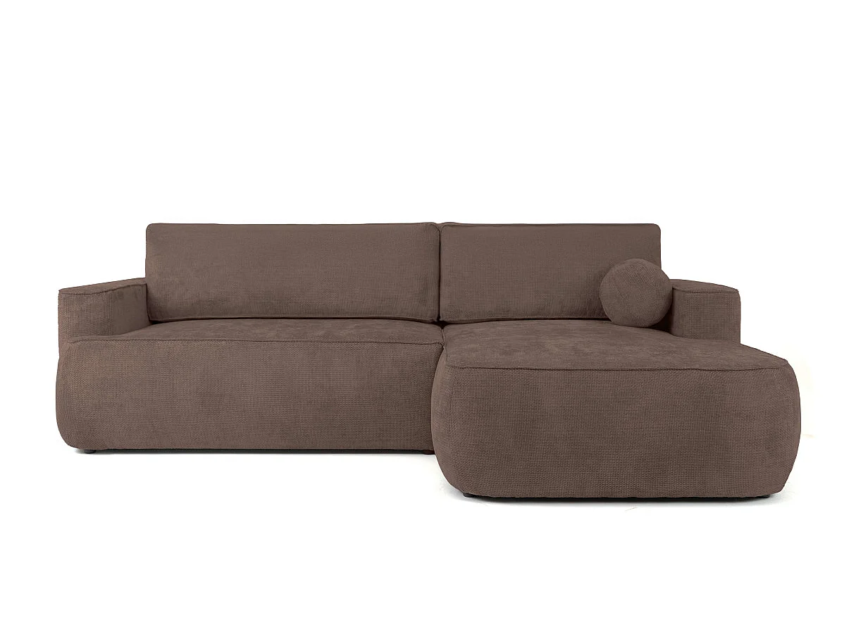 Canapé d'angle droit 3 places avec coffre en tissu chenille marron CASSIS