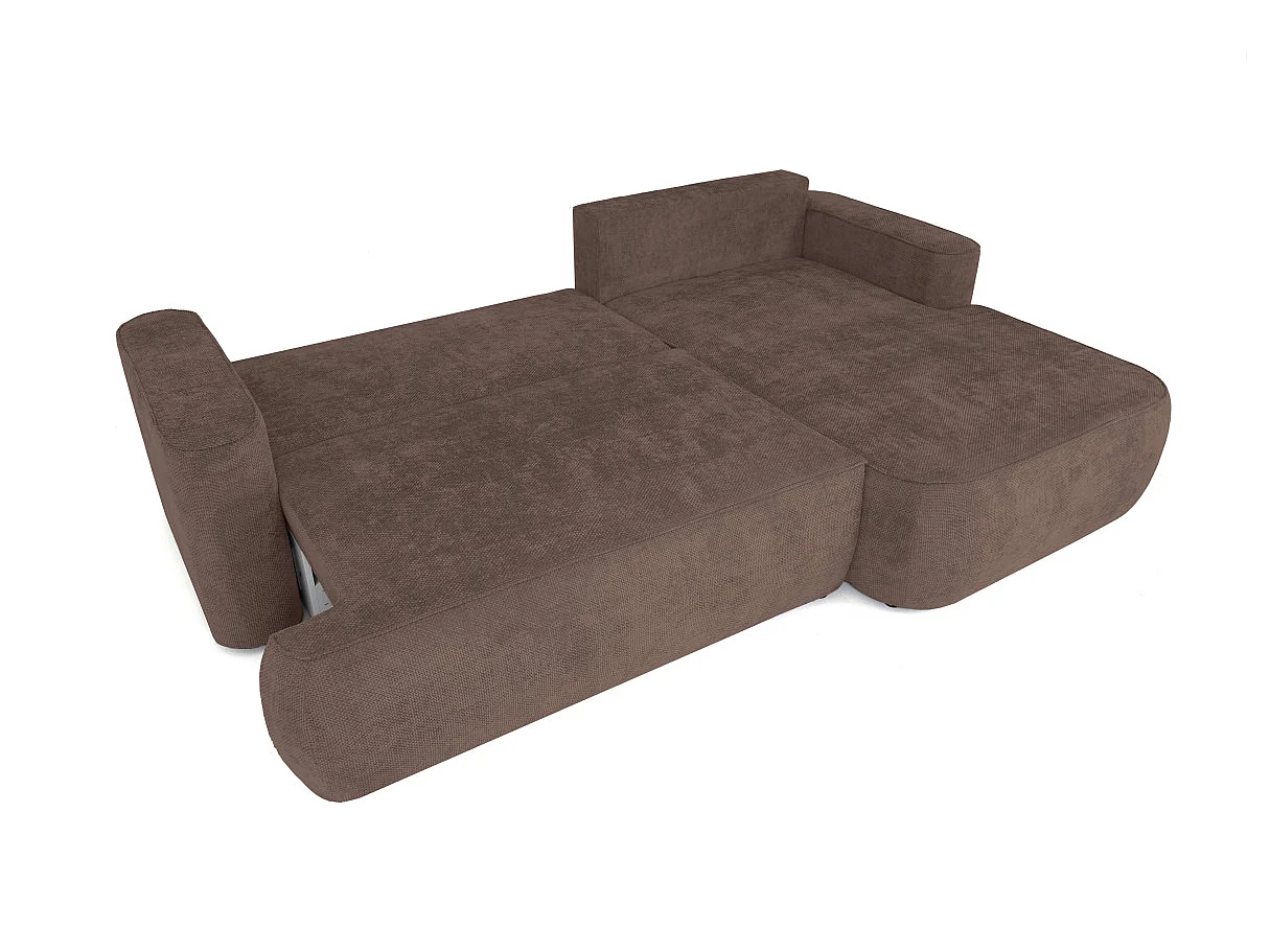 Canapé d'angle droit 3 places avec coffre en tissu chenille marron CASSIS