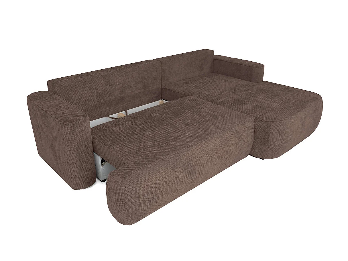 Canapé d'angle droit 3 places avec coffre en tissu chenille marron CASSIS