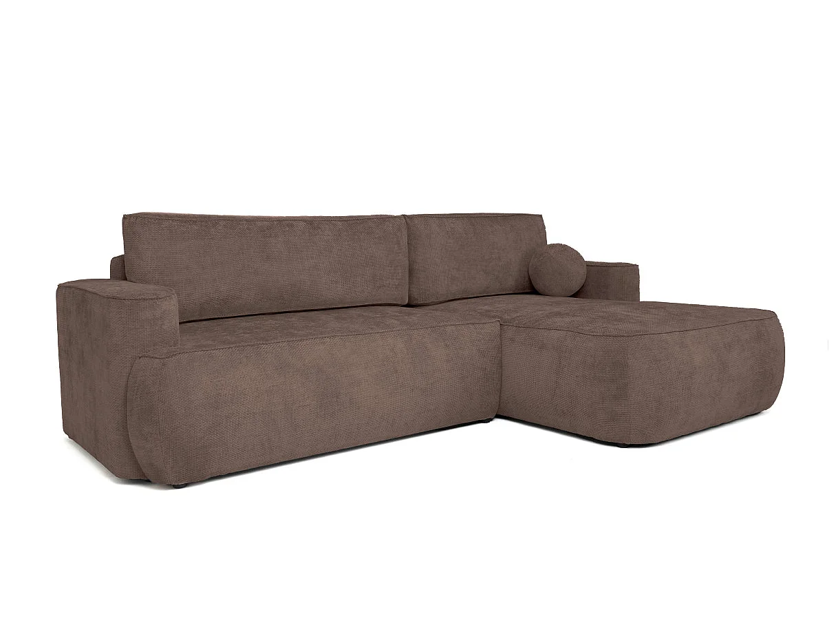 Canapé d'angle droit 3 places avec coffre en tissu chenille marron CASSIS