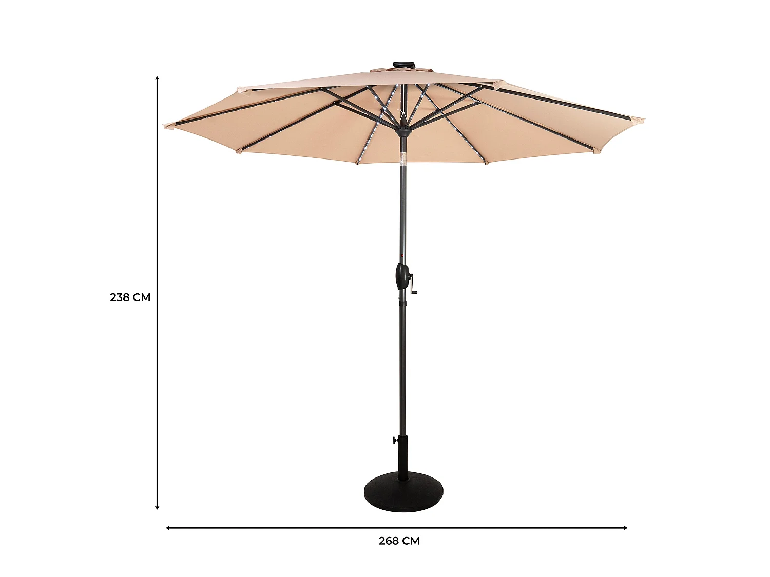 Parasol Inclinable à LED Solaire 2,7 m Beige & Socle en Béton Jardin Terrasse