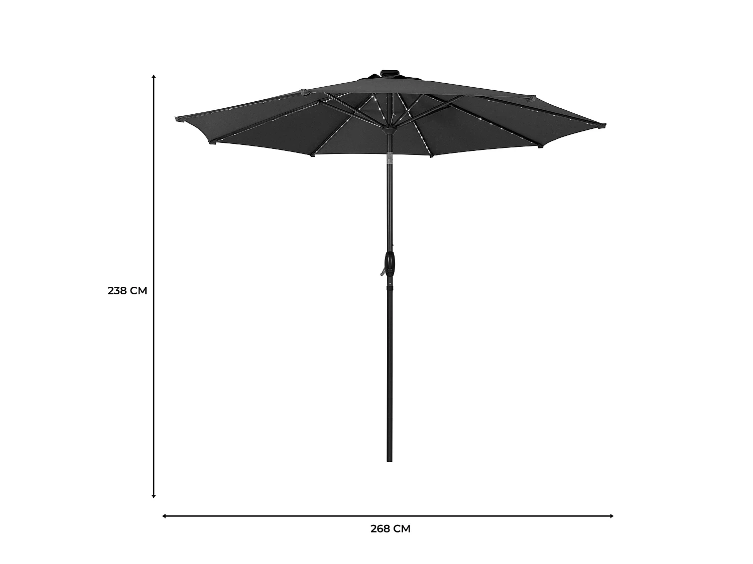 Parasol Inclinable à LED Solaire 2,7 m Gris Jardin Terrasse Auvent Ombre