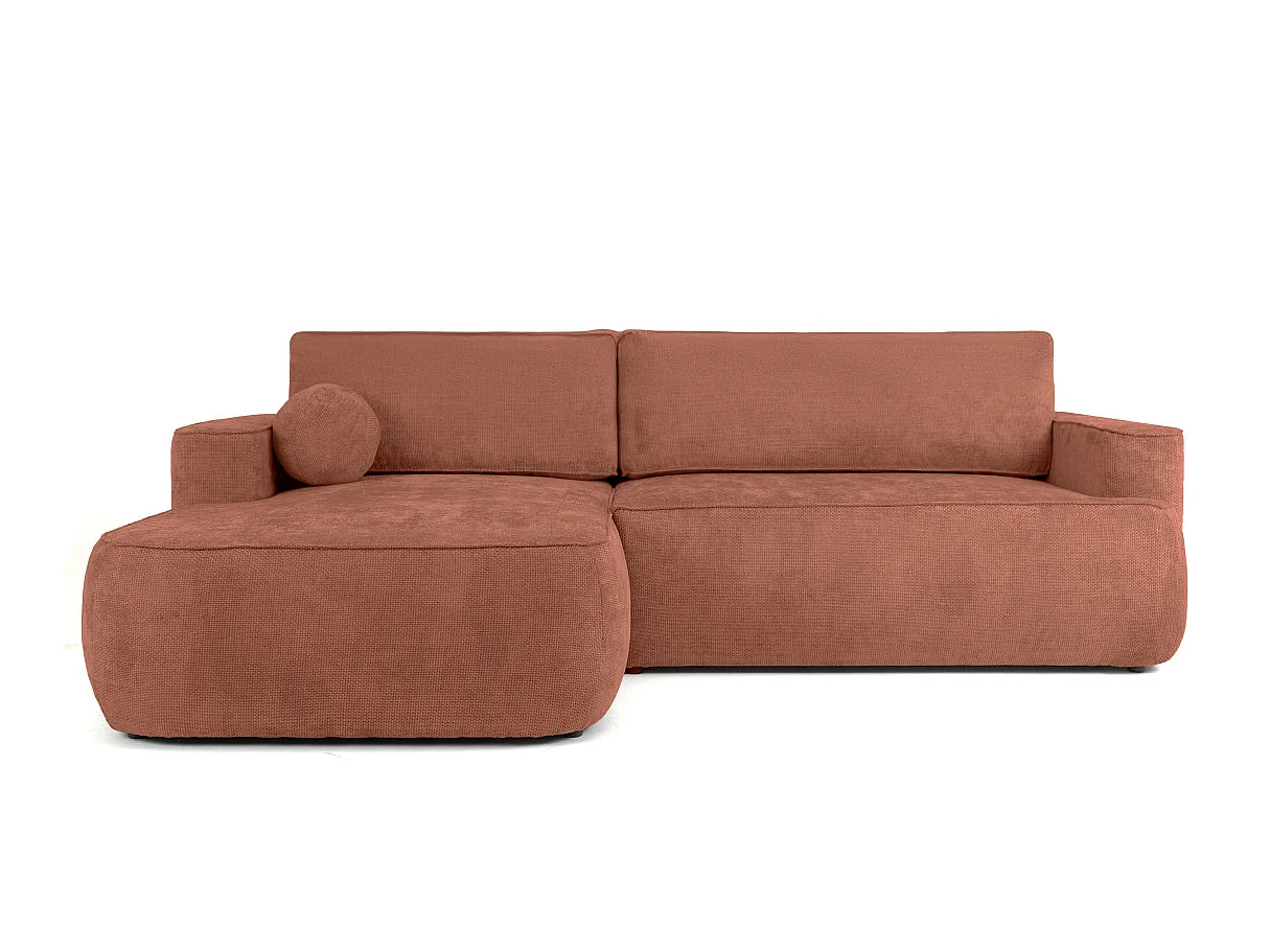 Canapé d'angle gauche 3 places avec coffre en tissu chenille terracotta CASSIS