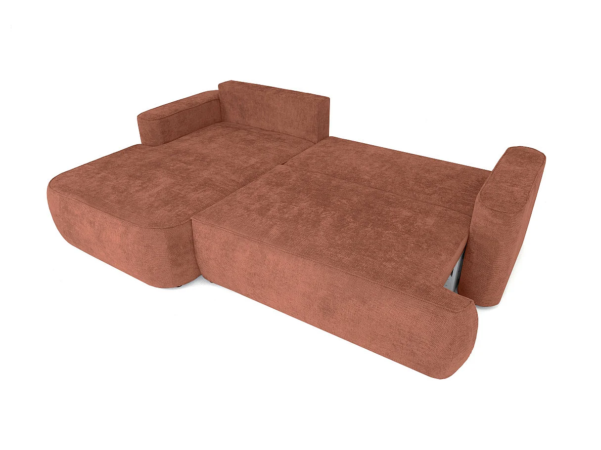 Canapé d'angle gauche 3 places avec coffre en tissu chenille terracotta CASSIS