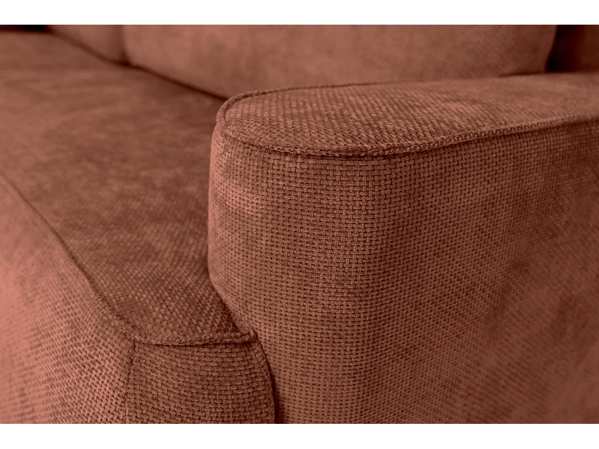 Canapé d'angle gauche 3 places avec coffre en tissu chenille terracotta CASSIS