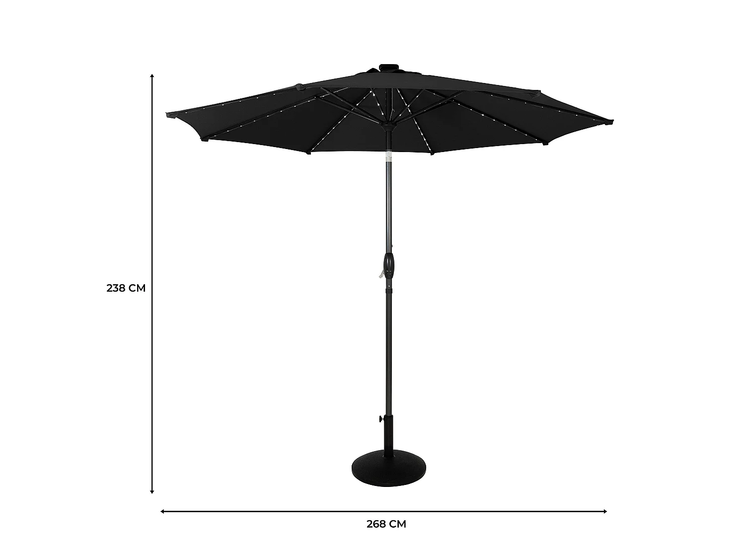 Parasol Inclinable à LED Solaire 2,7 m Noir & Socle en Béton Jardin Terrasse